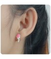 Pink Hibiscus Blooming Silver Ear Stud STS-3469